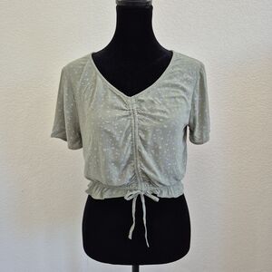 SO Sage Green Floral Drawstring Crop Top